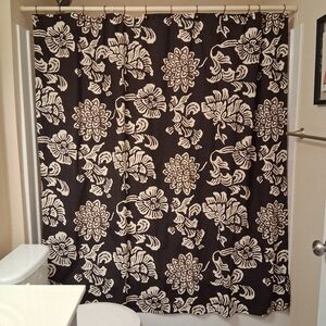 Bundle of Shower Curtain and 12 Shower Curtain Hooks Cocoa Brown Floral